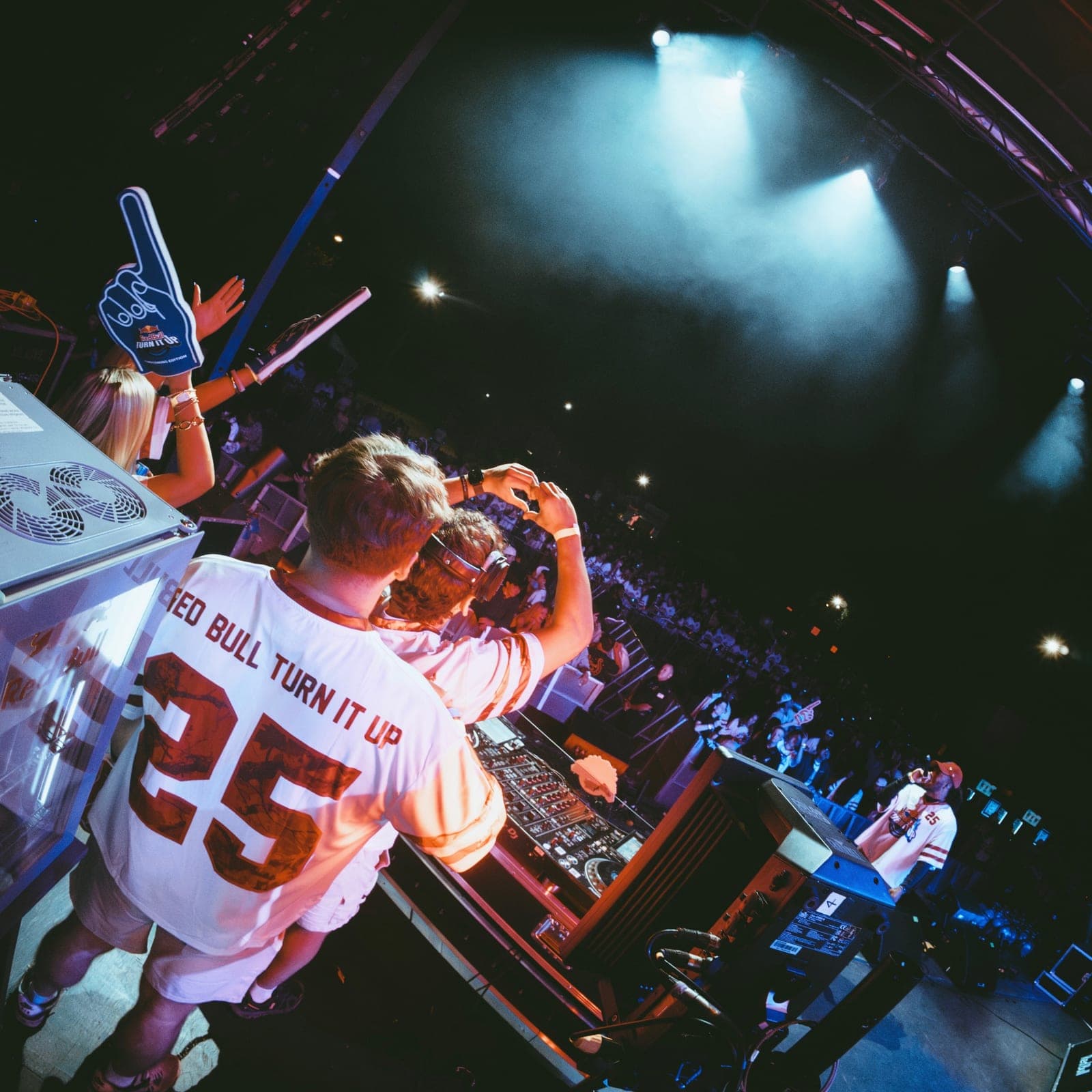 Fisheye shot from the DJ booth over the crowd, Red Bull Turn It Up jersey